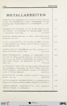Metallarbeiten (Nr. 240-285)