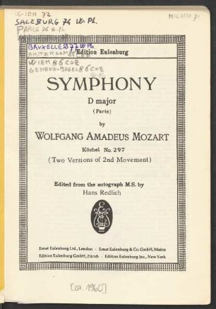 Symphony D major (Paris) : Köchel No. 297 : (Two versions of 2nd movement)