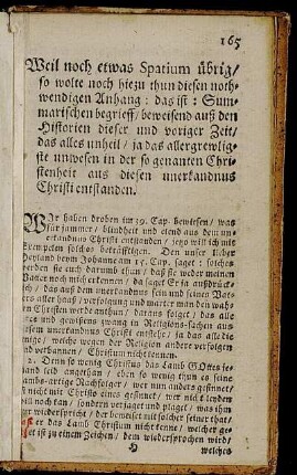 Weil noch etwas Spatium übrig, so wolte noch hiezu thun diesen nothwendigen Anhang [...]