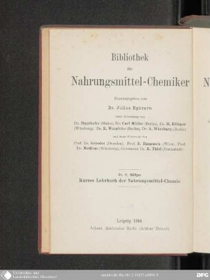 Kurzes Lehrbuch der Nahrungsmittel-Chemie