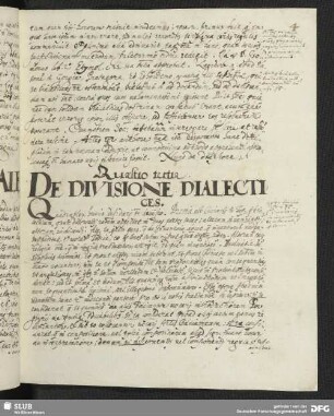 Quaestio tertia. DE DIVISIONE DIALECTICES.