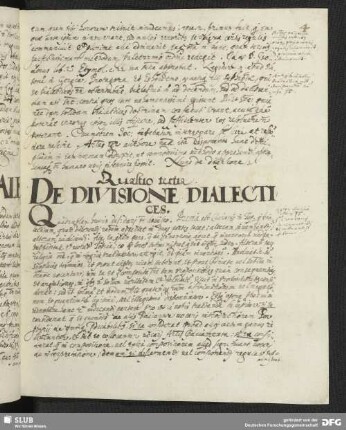 Quaestio tertia. DE DIVISIONE DIALECTICES.