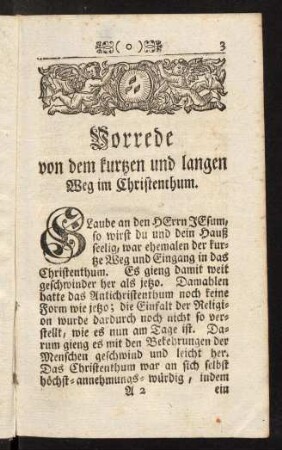3-9, Vorrede von dem kurtzen und langen Weg im Christenthum.