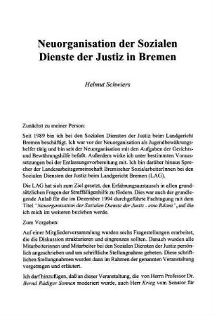 291-298, Neuorganisation der Sozialen Dienste der Justiz in Bremen