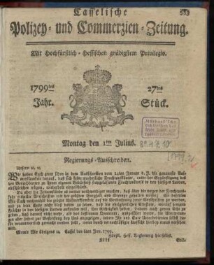 27tes Stueck, Montag den 1ten Julius 1799