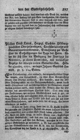 Ermahnung zur Buße über die Entheiligungen der Tage des Herrn.