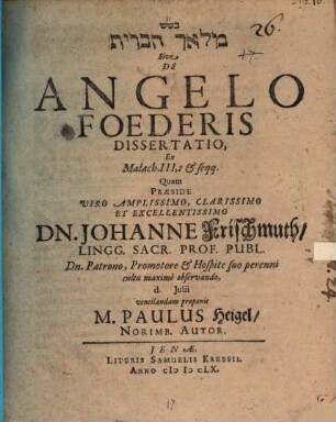Mal'aḵ hab-berît Sive De Angelo Foederis Dissertatio : Ex Malach. III,1 & seqq.