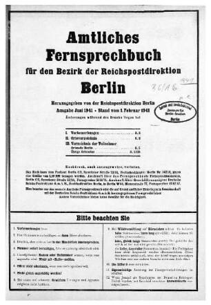 1941: Amtliches Fernsprechbuch für den Bezirk der Reichspostdirektion Berlin