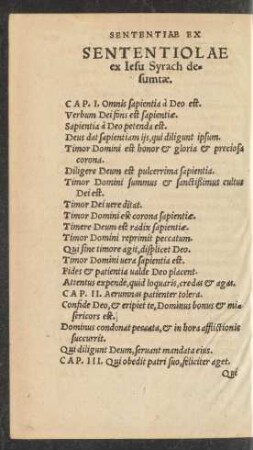 Sententiolae ex Iesu Syrach desumtae.