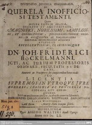 Disputatio de querela inofficiosi testamenti