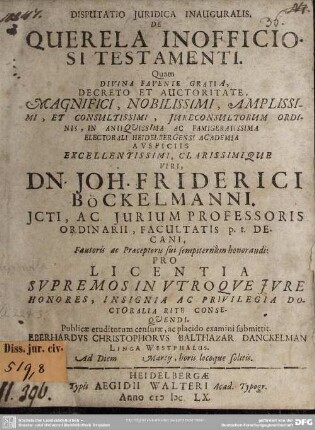 Disputatio de querela inofficiosi testamenti