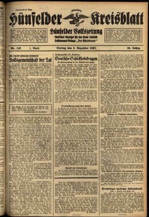 Erste Ausgabe vom Freitag, den 03. Dezember 1937.