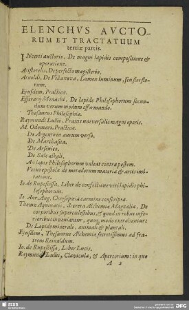 Elenchus Auctorum Et Tractatuum tertiae partis