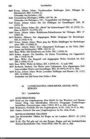 36 Landschaften, Oberämter, Kreise, Orte, Burgen