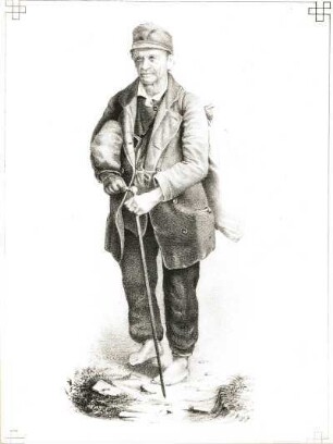 Wandernder Handwerksbursche, Lithographie, um 1850