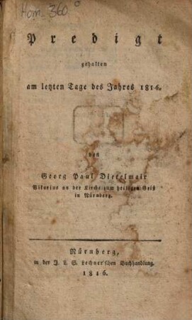 Predigt, gehalten am letzten Tage des Jahres 1816