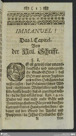 Das I. Capitel. Von der Heil. Schrifft