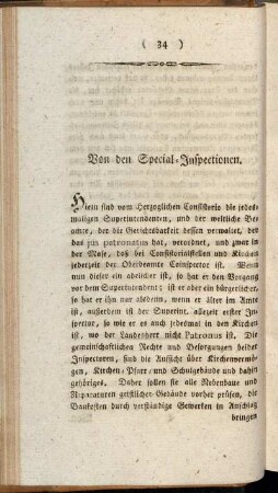 Von den Special-Inspectionen. - Von dem Landkirchen-Inspector.