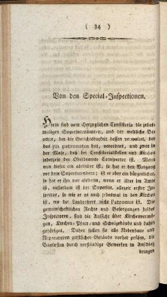 Von den Special-Inspectionen. - Von dem Landkirchen-Inspector.