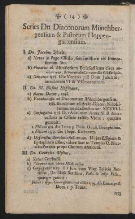 Series Dn. Diaconorum Münchbergensium & Pastorum Hoppengartensium.