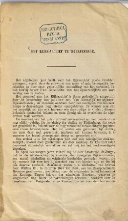 Het Rijks-archief te 's Gravenhage, 1884