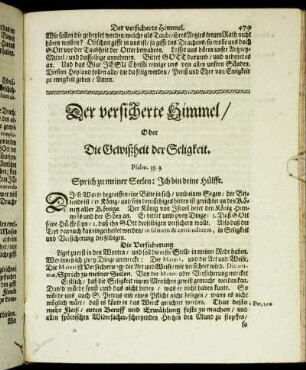 Der versicherte Himmel/ Oder Die Gewißheit der Seligkeit.