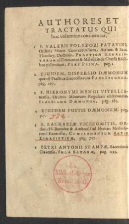 Authores Et Tractatus Qui hoc volumine continentur.