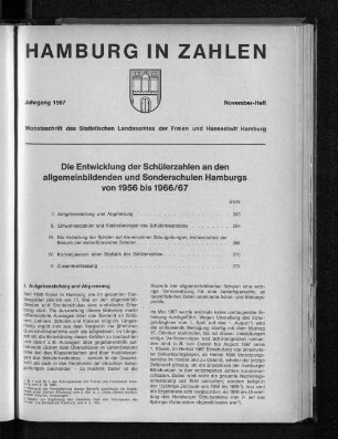 Die Entwicklung der Schülerzahlen an den allgemeinbildenden und Sonderschulen Hamburgs von 1956 bis 1866/67