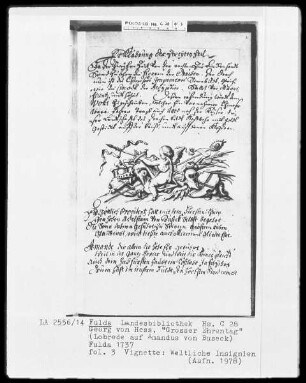 Georg Friedrich Heß, Großer Ehrentag, Lobrede auf Amadeus von Buseck — Vignette mit weltlichen Insignien, Folio 3 recto