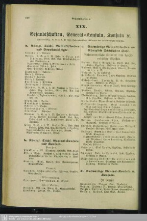 XIX. Gesandtschaften, General-Konsuln, Konsuln etc.