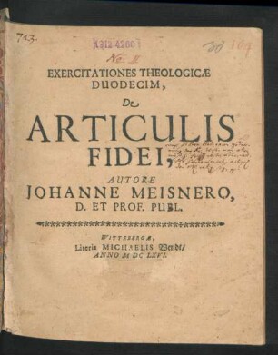 Exercitationes Theologicae Duodecim, De Articulis Fidei
