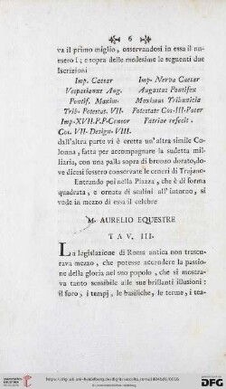 M. Aurelio Equestre Tav. III