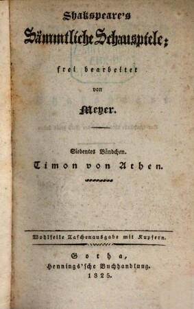 Shakspeare's Sämmtliche Schauspiele, 7. Timon von Athen
