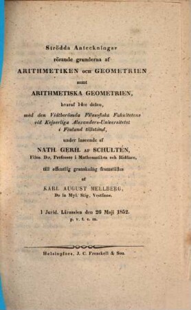 Strödda Anteckningar rörande grunderna af Arithmetiken och Geometrien, samt Arithmetiska Geometrien : Respond., 14