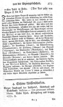 Kurzer Inbegriff der Aesthetick, Redekunst und Dichtkunst. T.1.