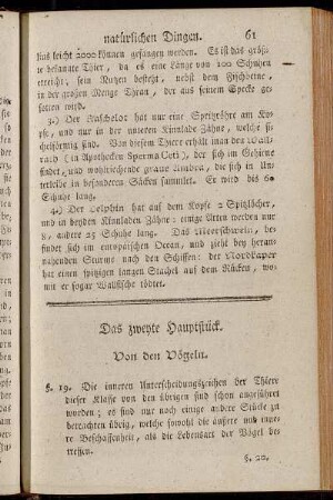 Das zweyte Hauptstück. Von den Vögeln
