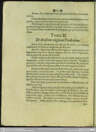 Thes. III. De divisione religionis Prudentum