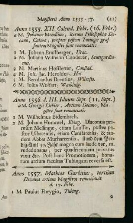 Magisterii Anno 1557 - 1572