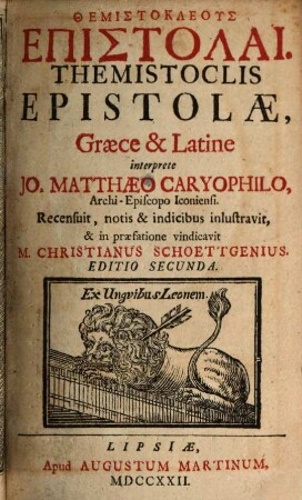 Themistokleus Epistolai : = Themistoclis Epistolæ : Græce et Latine
