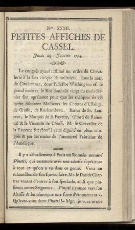 No XXXII (Jeudi 29 Janvier 1784)