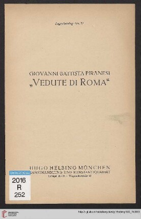 Nr. 74: Lager-Katalog: Giovanni Battista Piranesi "Vedute di Roma"