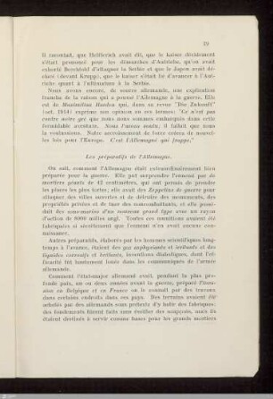 Les préparatifs de l'Allemagne