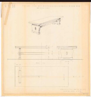 Reichsluftfahrtministerium, Berlin: Saalbau, Besprechungszimmer (Tische): Perspektivische Ansicht, Ansichten, Grundriss 1:10