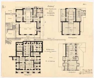 Corpshaus Guestphalia, Marburg: Grundriss Keller, EG, Zwischengeschoss, 1. Dachgeschoss