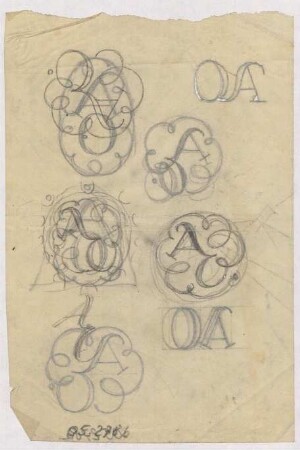 Monogrammskizzen : Initialen A und O als rundes und ovales Monogramm; Skizzen