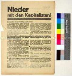 Programmatischer Aufruf der Kommunistischen Partei Deutschlands an Parteigenossen, Arbeiter und alle Werktätigen mit Forderung nach Sturz des Kapitalismus und Übergang der gesamten Macht in die Hände der Arbeiterklasse