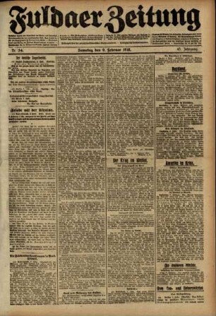 Ausgabe vom Samstag, den 09. Februar 1918.