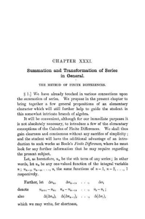 Chapter XXXI. Summation and Transformation of Series in General.