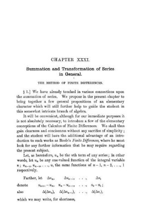 Chapter XXXI. Summation and Transformation of Series in General.