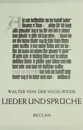 Walter von der Vogelweide: Lieder und Sprüche